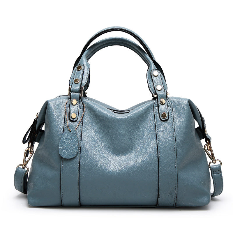 Retro Rivet Cowhide Boston Shoulder Bag — product image 4
