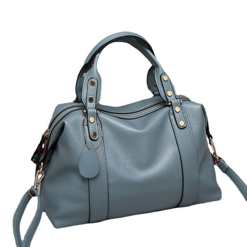 Retro Rivet Cowhide Boston Shoulder Bag — product image 8
