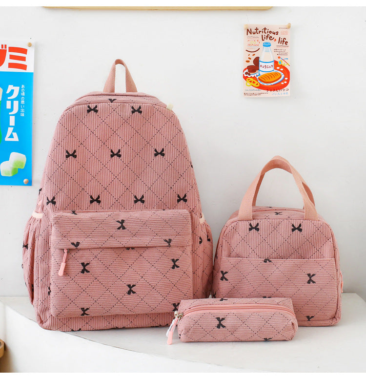 3-Piece Bow-Print Corduroy Backpack Set — product image 4