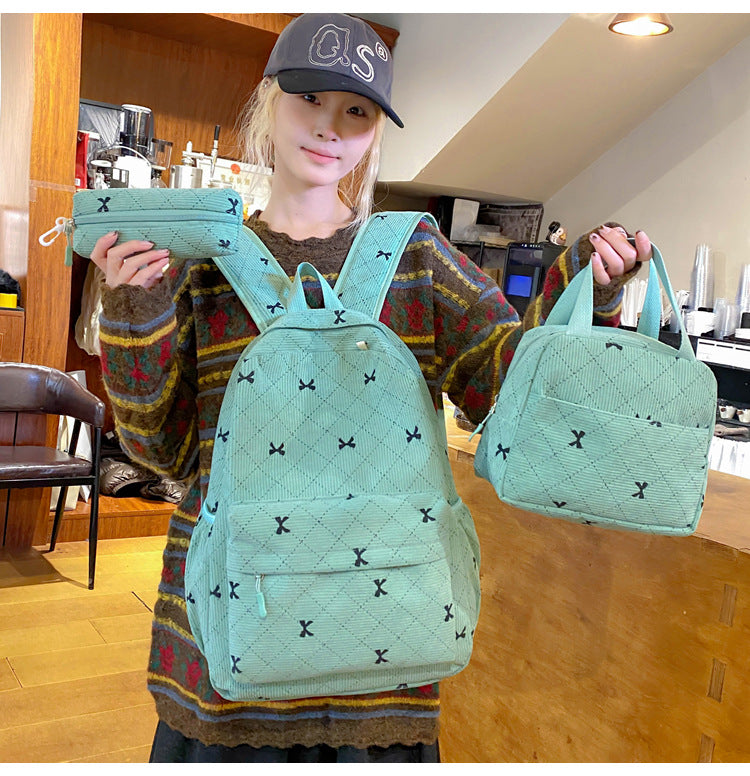 3-Piece Bow-Print Corduroy Backpack Set — product image 3