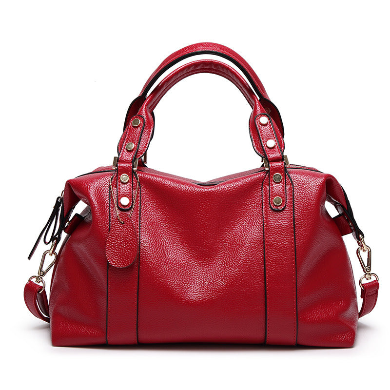 Retro Rivet Cowhide Boston Shoulder Bag — product image 5