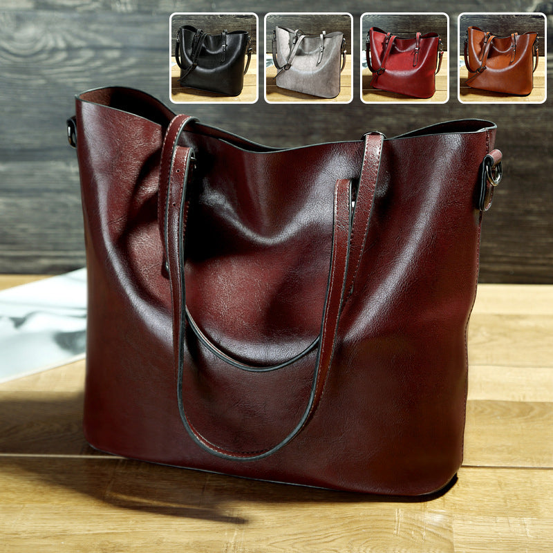 Oil-Wax Finish Large-Capacity Tote Bag — product image 1
