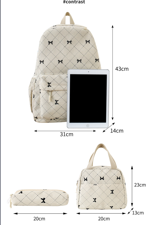 3-Piece Bow-Print Corduroy Backpack Set — product image 10