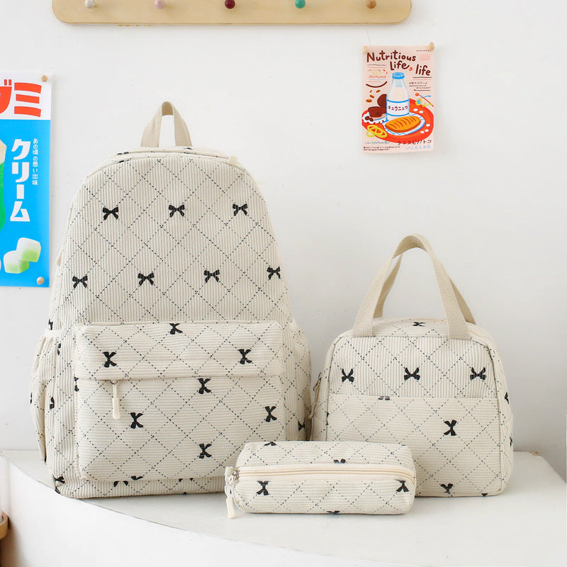 3-Piece Bow-Print Corduroy Backpack Set — product image 2