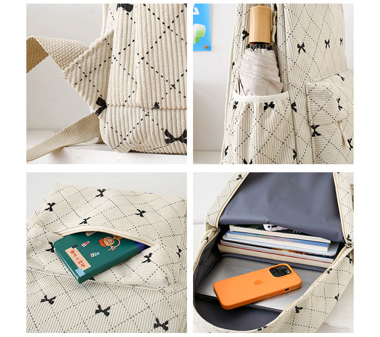 3-Piece Bow-Print Corduroy Backpack Set — product image 6