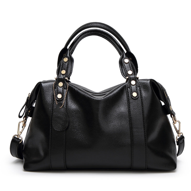 Retro Rivet Cowhide Boston Shoulder Bag — product image 3