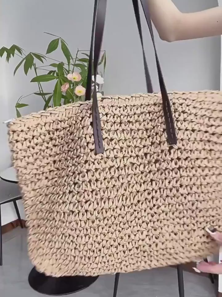 Large Woven Zipper Beach Tote Bag — product video 4