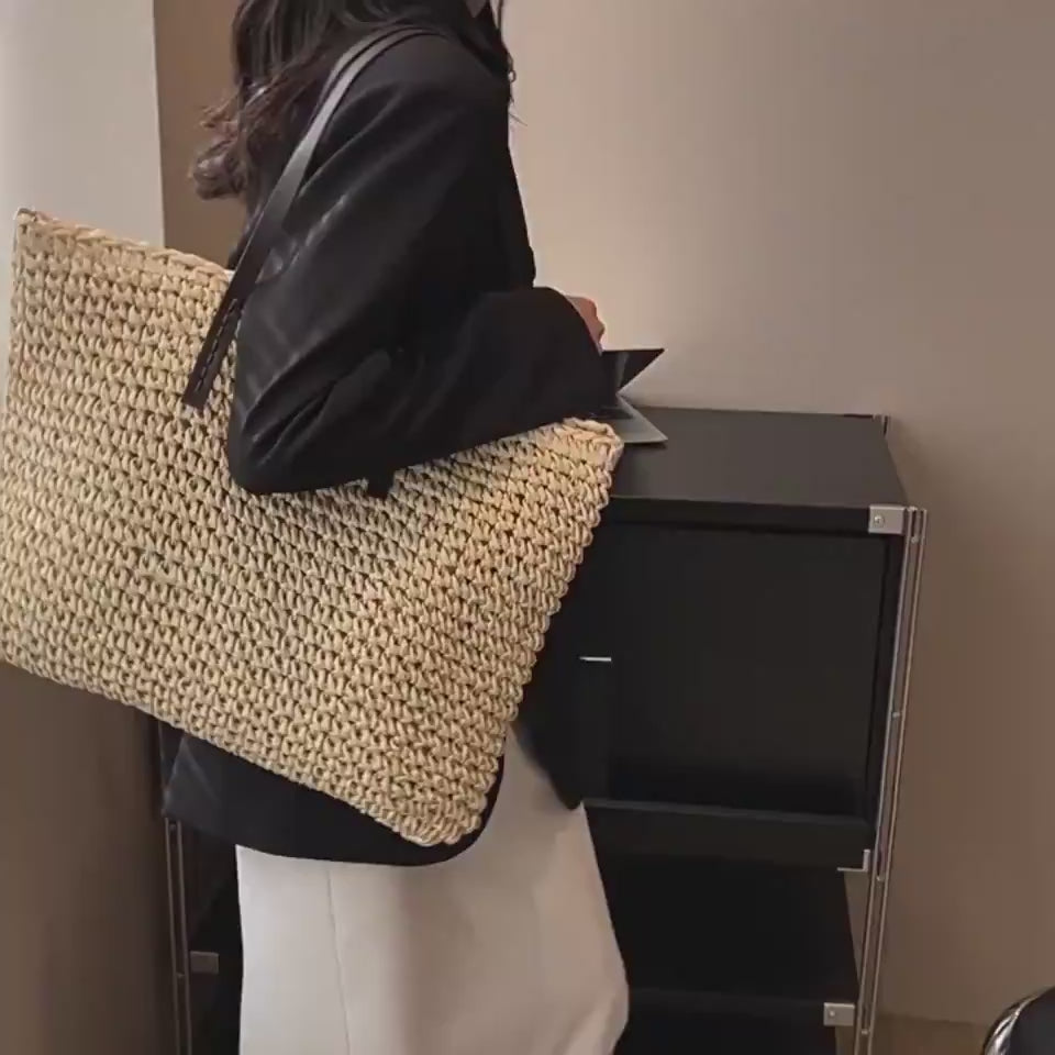 Large Woven Zipper Beach Tote Bag — product video 1