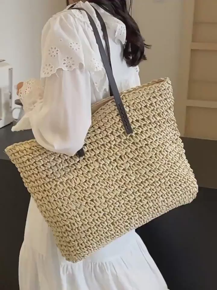 Large Woven Zipper Beach Tote Bag — product video 2